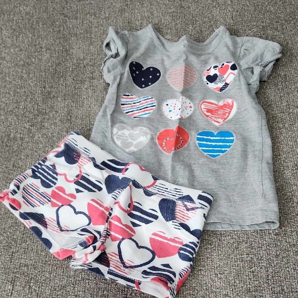 Little Miss Gray Heart Pajama Set - Red, Blue, White